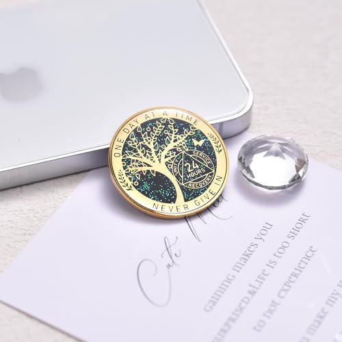 Image of LParkin 24 Hours Sobriety Chip, Tree of Life Recovery Coin, AA Recovery Medallion, Anniversary Token Sobriety Gifts, Alcoholics Anonymous Medallion