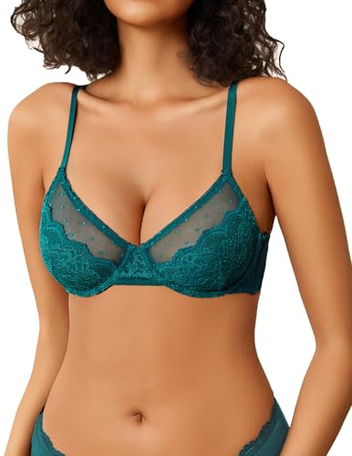 Image of Avidlove Lace Bras for Women Sheer Balconette Underwire Unlined Everyday Bras Lingerie