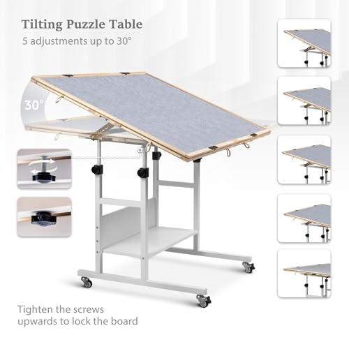 Becko US 2000 Piece Tilting & Rotating Jigsaw Puzzle Table with 8 Drawers & Cover, Foldable Puzzle Board with 5 Tilt Angles & Height Adjustment, Puzzles Storage, for 2000 Pieces Jigsaw Puzzles