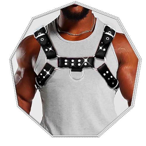Fstrend Men's Chest Harness Leather Belt Black Shoulder Strap Rivets Fashion Rave Body Accessory