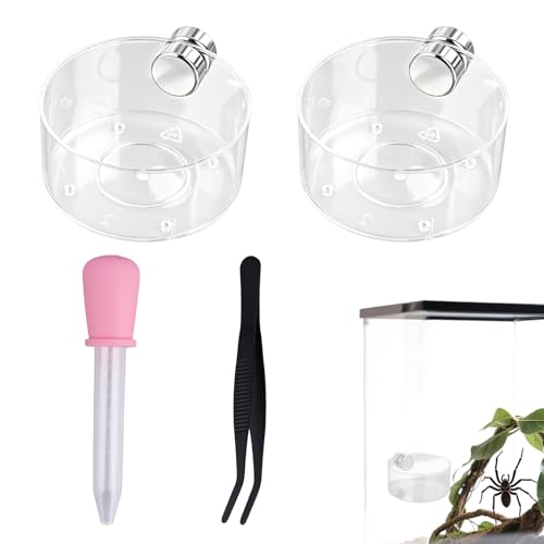4pcs Jumping Spider Feeding Dish Set Including Magnetic Water Bowl Dishes Dropper & Tweezer Small Pets Food Magnet Accessories for Tarantulas Reptiles Enclosure Supplies Dispenser Hide