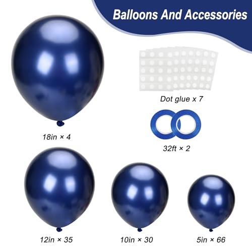 Image of RUBFAC 135pcs Navy Blue Balloons Different Sizes 18 12 10 5 Inch for Garland Arch, Dark Blue Latex Balloon for Graduation Birthday Party Baby Shower Wedding Decorations