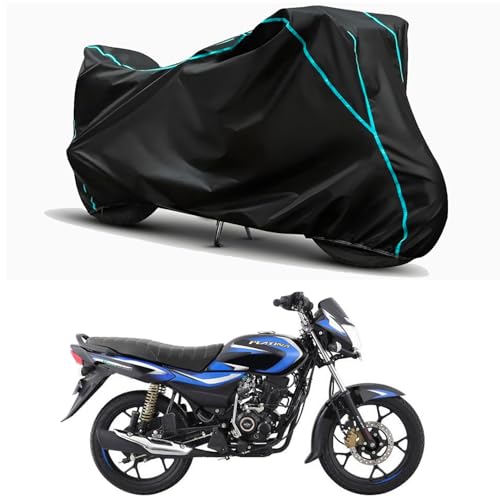 Image of Waterproof Bike Body Cover Compatible for | Bajaj Platina 110 | Taffeta Fabric, Sky Piping Design, Bottom Elastic Fit | Dustproof, Sun UV & Rain Protection for All Weather.