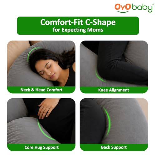 Image of OYO BABY Maternity Pillows for Pregnant Women with Washable Premium Velvet Cover| Maternity Pillow with Removable Cover | Pregnancy Pillows for Sleeping | C-Shaped Maternity Pillow (Grey Color)