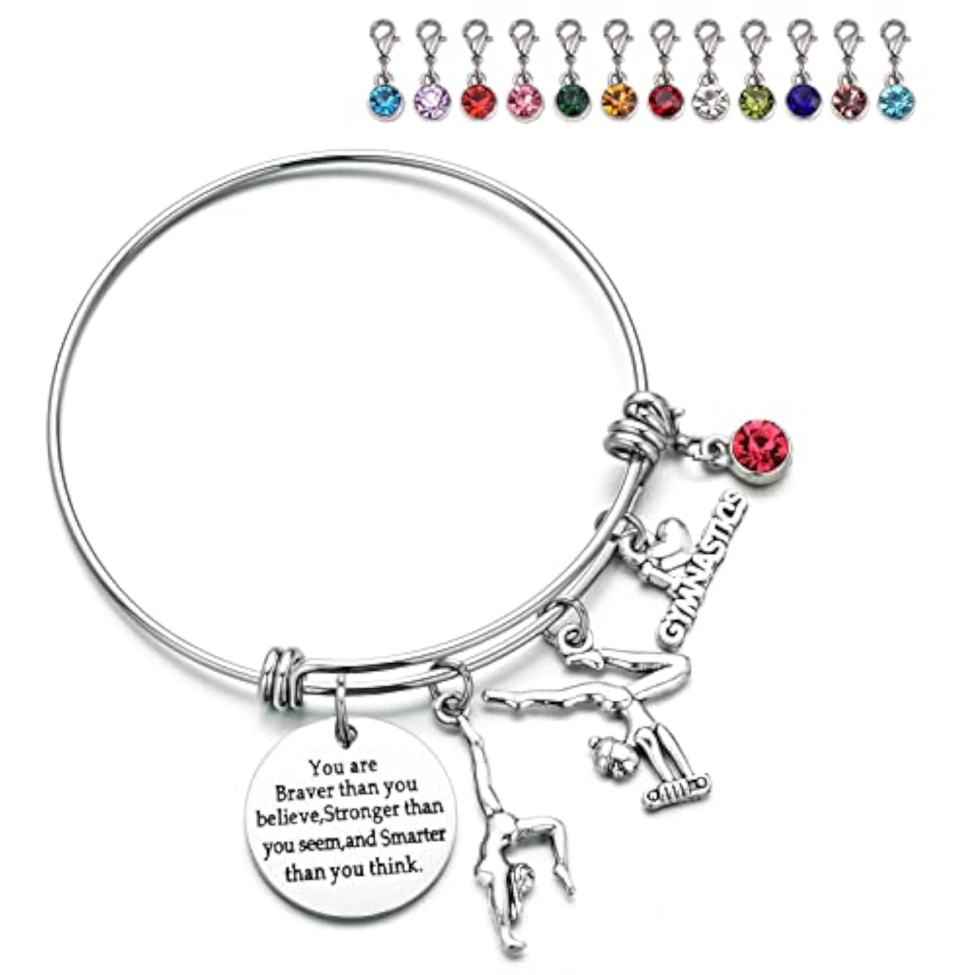 Adjustable Wire Bangle with I Love Gymnastics Charm