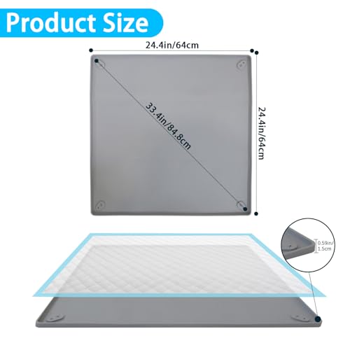 Image of Pee Pad Holder for Dogs, 24 inchX24 inch Puppy Pad Holder with Raised Edge, Non-Slip Silicone Mat & Leak-Proof Dog Pee Tray for Floor Protection, Puppy Potty Training Pad Tray