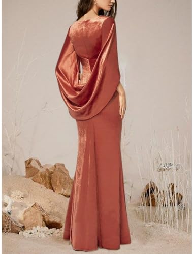 V-Neck Prom Dresses with Pleated Long Mermaid Half Sleeve Velvet Formal Dress for Wedding Zipper Back Closure2