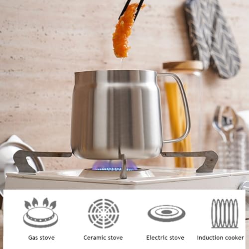 Stainless Steel Oil Filter Pot, 50oz/68oz Large Capacity Frying Vessel with Strainer, Multi-Function Deep Fryer for Kitchen & Camping, Ideal for Boiling & Simmering