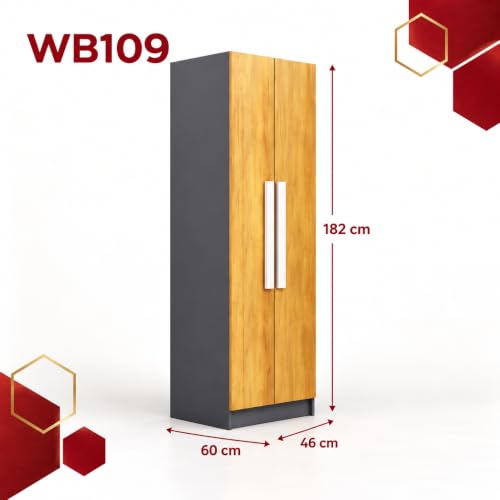 Image of Bniture Wooden Almirah for Clothes, Door for Bedroom, 2 Door Wardrobe with 4 Shelves Huge Storage Space (46D x 60W x 182H CM) | 3 Year Warranty (Slate Grey & Giant Wood)