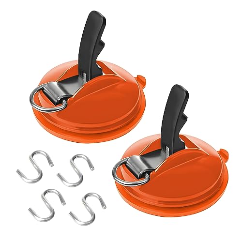 JNNJ 2 Stück Auto Saugnapf Haken, Auto Saugnäpfe Mit 4 S-Haken, Auto Halterung Zelte Saugnapfset Haken, Multifunktionaler Saugnapf Haken Für Werkstatt(Orange/Schwarz)