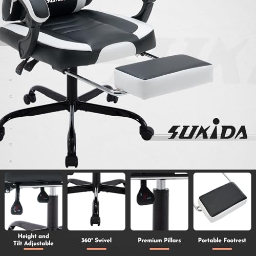 SUKIDA Gamers Choice Gaming Chair - Gaming Chairs for Adults 300lbs, Ergonomic Gamer Gamingchair with Footrest Cool Pc Computer Comfy Leather Swivel Recliner Adjustable Backrest Ma image 5