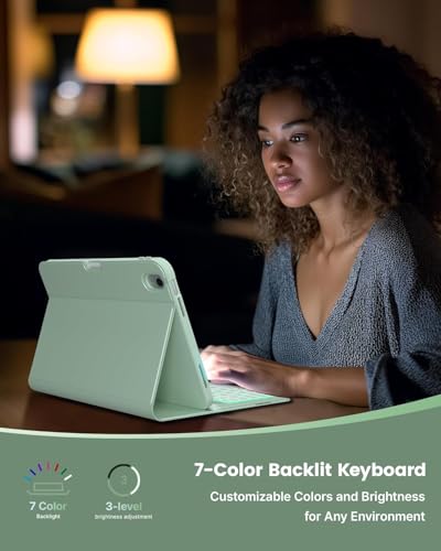 Image of typecase Folio Keyboard Case for iPad A16 (11th) & iPad 10th Gen 10.9 inch (2022), Magnetic Wireless Detachable Keyboard, 7-Color Premium Backlight, Thin & Light, Pencil Holder-Matcha Green