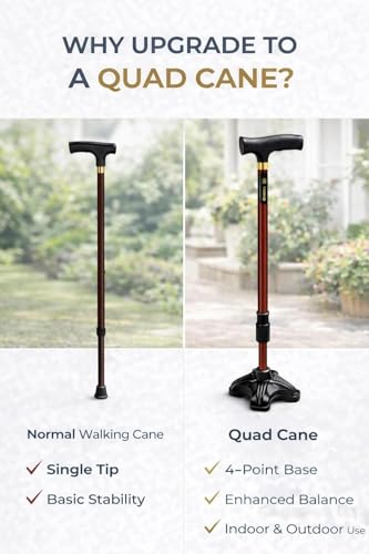Image of 4-Leg Medical Walking Aid for Old People Adjustable Height Heavy Duty Lightweight Walking Stick for Senior Citizens & Patients Anti-Slip Base High Mild Steel (Rose Gold)