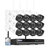 Hiseeu 5MP WiFi Security Camera System Outdoor,12Pcs 16CH NVR Camera Surveillance System,Color Night Vision, Spotlight& Siren Alarm,2-Way Audio,3TB HDD for 24/7 Recordings