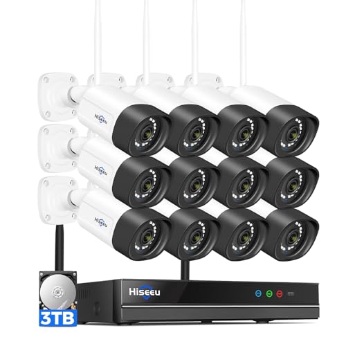 Image of Hiseeu 5MP WiFi Security Camera System Outdoor,12Pcs 16CH NVR Camera Surveillance System,Color Night Vision, Spotlight& Siren Alarm,2-Way Audio,3TB HDD for 24 /7 Recordings
