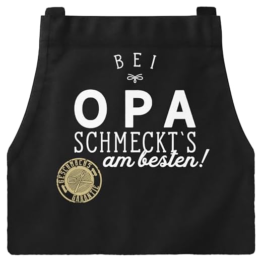 MoonWorks Grill-Schürze Küchenschürze mit Spruch Bei Opa schmeckt`s am besten Grillen Kochen Baumwoll-Schürze Küchenschürze schwarz Unisize