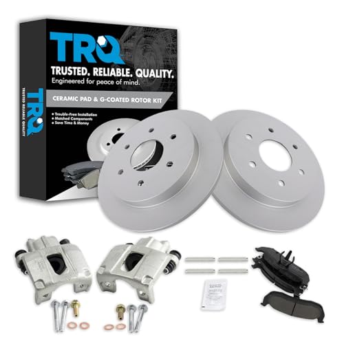 Image of TRQ Rear Brake Pad and Rotor Set Ceramic G Coated Rotors Calipers