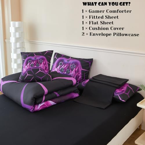 Image of ZRNBAST Purple Gamer Bedding Set 6 Pieces Bed in a Bag Twin Comforter Set