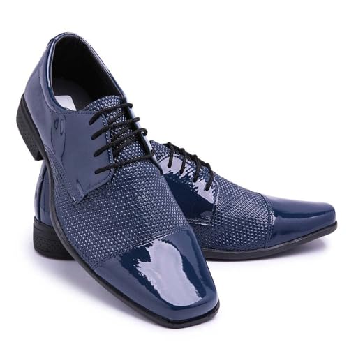 Kit Sapato Social Masculino De Amarrar Derby Em Verniz + Cinto Carteira Meia