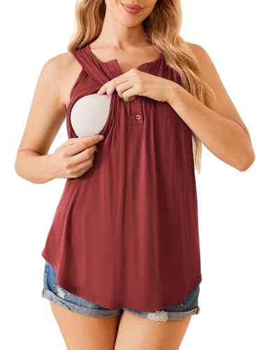 Image of Ekouaer Women's Maternity Nursing Tank Tops Sleeveless Breastfeeding Shirts Double Layer Summer Pregnancy Clothes