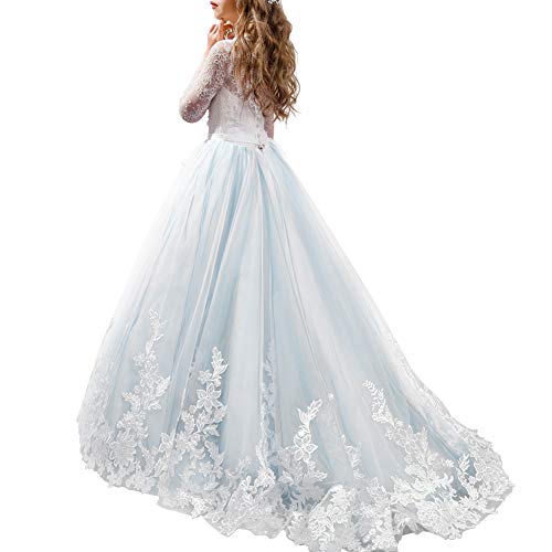 FYMNSI Flower Girl Tulle Dress Kids Lace Beaded Pageant Long Sleeve First Communion Christmas Wedding Cocktail Ball Gowns2