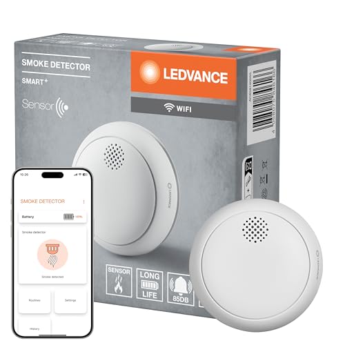 LEDVANCE SMART+ Détecteur de fumée avec technologie WiFi, certifié selon la norme EN 14604, blanc, plastique
