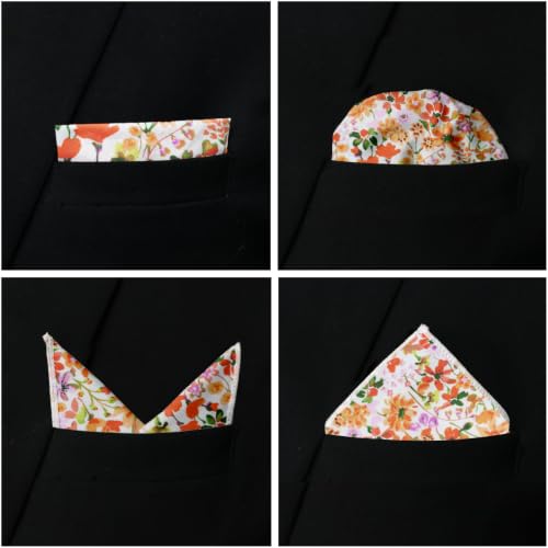 Image of Floral Pocket Squares for Men with Holder Printed Flower Mens Handkerchief Cotton Suit Pocket Hanky for Wedding