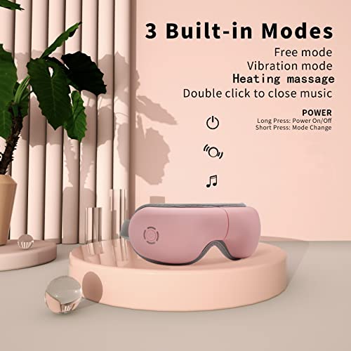 Eye Massager With Music,Heated, Collapsible, Eye & Temple Massage Mask Rechargeable For Relax Eye Strain, Reduce Dark Circles Eye Bags Dry Eyes Improve Sleep (Pink) #TOP1