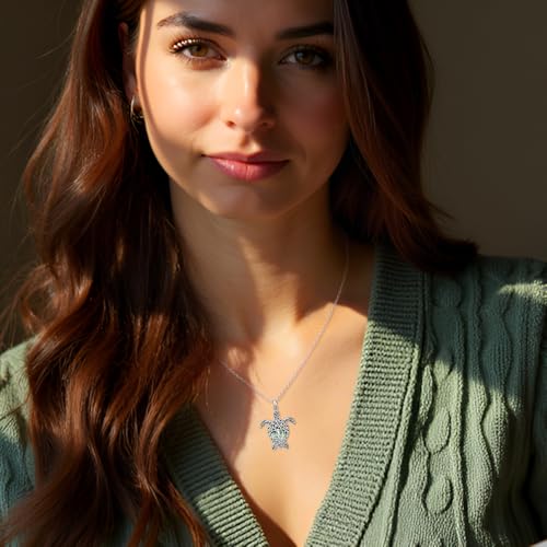 Turtle Necklace Moss Agate Tree of Life Sea Turtle Necklace for Women Sterling Silver Ocean Beach Hawaiian Sea Jewelry Gifts3