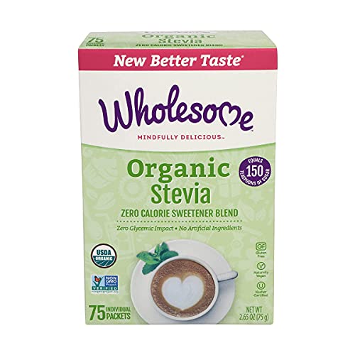 Wholesome Organic Stevia, Zero Calorie Sweetener Blend, Non GMO & Gluten Free, 1 g (Pack of 75)