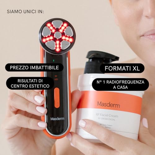 Masderm - Dispositivo Radiofrequenza Facciale Con Crema Rassodante 500 Ml, Massaggiatore Viso Elettrico Professionale, Trattamento Antieta E Pulizia Del Viso, Effetto Lifting Per Viso E Collo - 2 Pack - 3