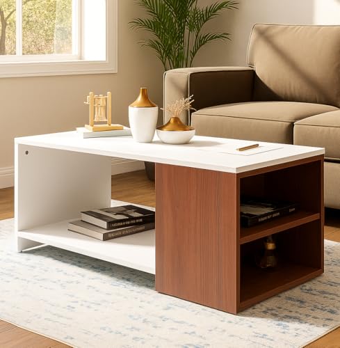 Image of Royaloak Ivory Coffee Table | Engineered Wood | Melamine Finish | Bottom Shelf | Dual Color | Modern Design | Wooden Coffee Table