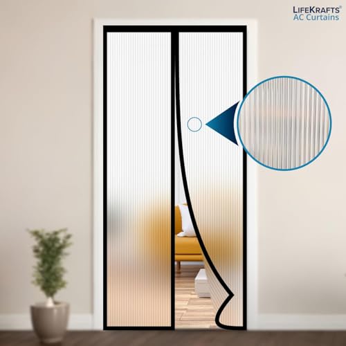Image of LifeKrafts AC Curtain | Thermal Screen | Insulated | Translucent and Ribbed Design | Magnetic | Insect Screen, Pest Control, Privacy Screen and Dust Control, (Size 205x90cm) Non-Customizable