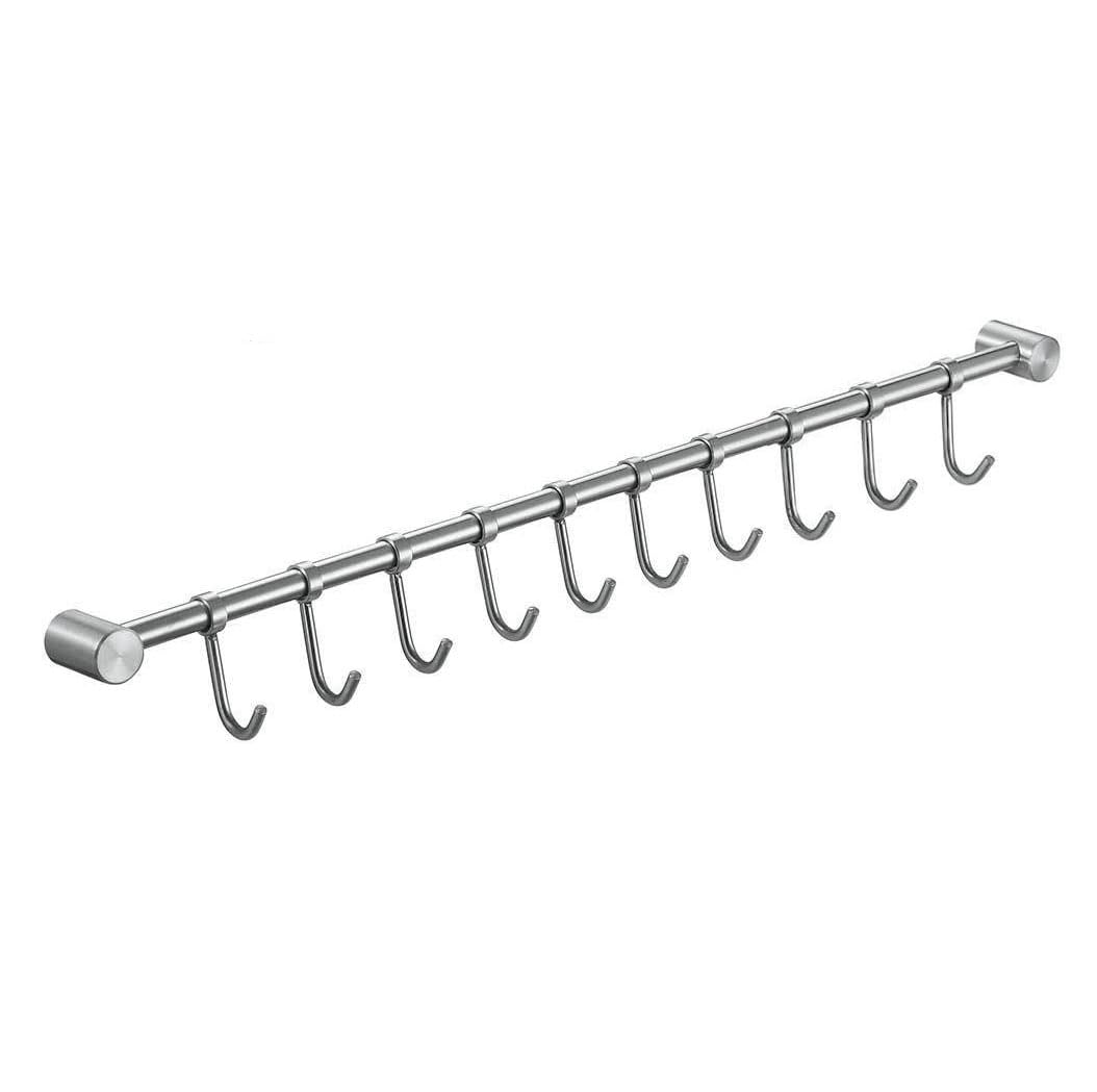YunGenu Premium Stainless Steel Kitchen Tool Utensil Organizer Bar Rack with Movable Hooks for Pan Pot Spoon Towel (Traditional, 11 Hooks)