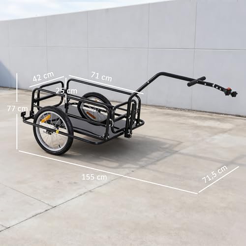 HOMCOM Fahrradanhänger Klappbar Lastenanhänger mit Kupplung, Kuppler & Reflektoren Transportwagen bis 40 kg belastbar, Transportanhänger Anhänger für Camping, Einkaufen, Umzug 155 x 71,5 x 77 cm