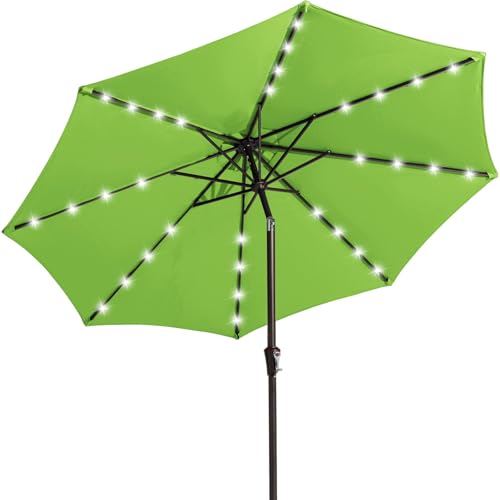 Image of JEAREY 9FT Outdoor Patio Umbrella with Solar Lights, LED Lighted Pool Umbrella with Tilt and Crank, Outdoor Table Umbrellas for Deck, Yard & Market (Grass Green)