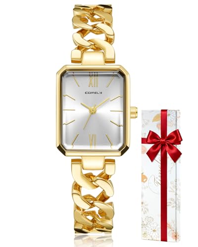 CIVO Damen Uhr Edelstahl Gold: Rechteckig Analog Damenuhr - Wasserdicht Quartz Armbanduhr für Frauen