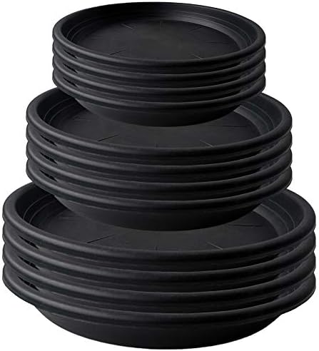 QCYOHO 12 Pack Plastic Flower Plant Pot Saucer Heavy Duty Sturdy Drip Trays for Indoor Outdoor Garden (6''/8.5''/10'', Black),