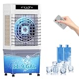 TABU 3531CFM Evaporative Air Cooler, 3-in-1 Portable Swamp Cooler with 11.9-Gal Water Tank, Cooling,Fan & Humidifier,120° Oscillation,3 Wind Speeds,7.5H-Timer,Remote Control,Ice Packs,Grey