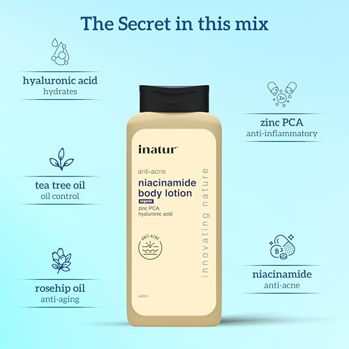 inatur Niacinamide Body Lotion 400ml – Anti-Acne Moisturizer with 2% Salicylic Acid, Zinc PCA & Hyaluronic Acid | Sulphate-Free Formula for Smooth, Hydrated Skin | Deep Nourishment & Oil Control