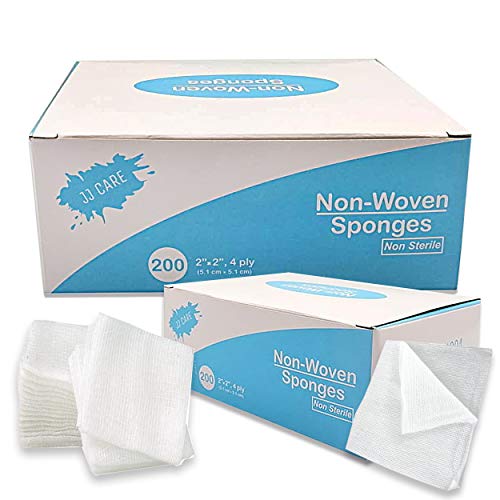 [40% Thicker] 2x2 inches Non Woven Gauze Sponge 200 Count, 4-Ply Non-sterile, Medical