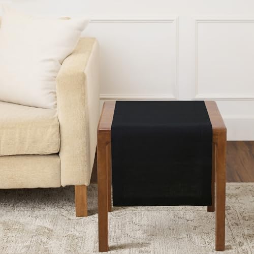 Solino Home Linen Black Table Runner 36 Inches - 100% Pure Linen Farmhouse Short Table Runner 14 x 36 Inch Ideal for Dresser and Coffee Tables - Mothers Day - Fete