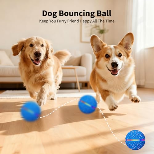 Interaktiver Spielball für Hunde, Intelligenter Selbstbewegender Hundeball, Hundespielzeug Ball, Interaktiver Hundeball 3 Modi, Self Moving Dog LED Ball, Hundespielzeug Wasserdicht Bissfest ETPU(Blau)