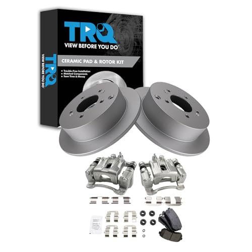 Image of TRQ Rear Brake Pad and Rotor Set Ceramic Solid Rotors Calipers