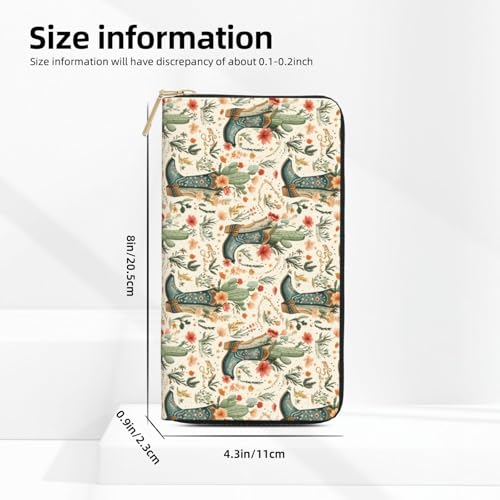 Leather Thin Slim Wallets for Women & Men - Western Cactus Cowboy Boots Print Card Wallet Holder with Zipper2