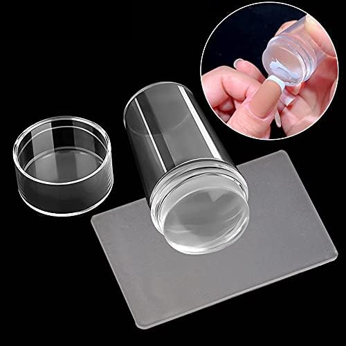 Gexo Nail Art Stamper Clear Silicone Kit with Scraper Decorations Supplies 1Pcs Transparent Jelly Soft Print for Fast French Nails Tip Manicure Tools, Transparents