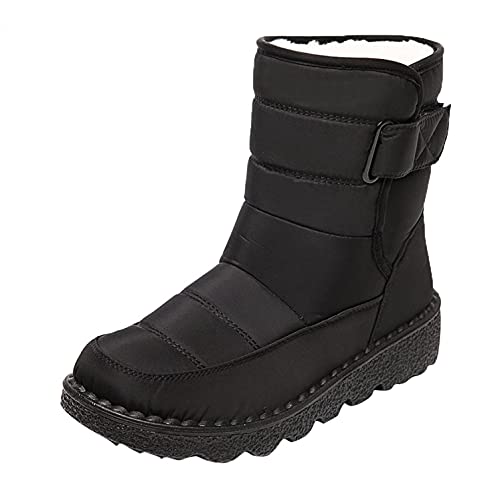 Hbeylia Winter Snow Boots For Women Men Unisex Waterproof Thermal Fleece Lining Anti Skid Mid Calf Boots Wedge Platform Warm Wool Fuzzy Ankle Booties Outdoor Work Camping Short Boots For Boys Girls