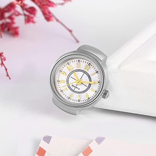Image of JewelryWe Finger Watch for Women - Stretchy Elastic Band Round Simple Dial Quartz Ring Watches for Daily and Office