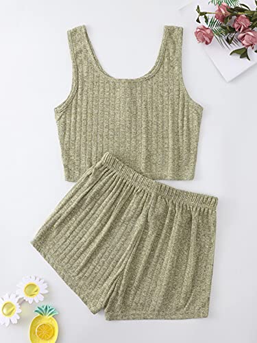 Image of SOLY HUX Women's Button Front Ribbed Knit Tank Top and Shorts Pajama Set Sleepwear Lounge Sets
