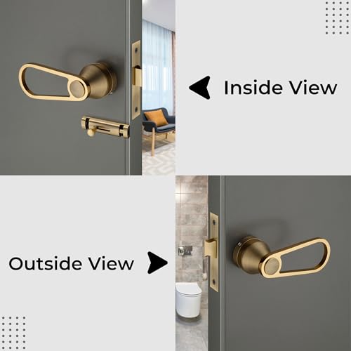 Image of LAPO Brass Mortise Lock for Bathroom & Balcony Door | Keyless Handleset with Baby Latch for Home, Washroom & Hotel | Antique Finish | Heavy Duty | 3 Years Warranty Ro-152